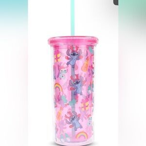 Disney Pink Stitch Holiday Tumbler with Straw